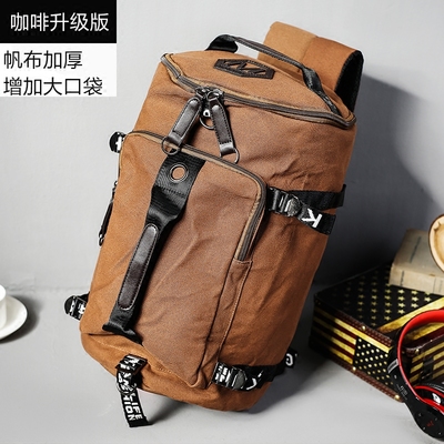 時尚帆布韓版背包大容量單肩書包男士圓桶包 雙肩包旅行包行李包 - 360購物